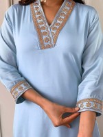 Sky Blue Viscose Silk Readymade Kurti